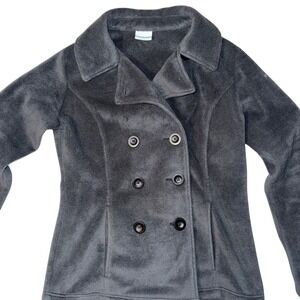 Columbia Womens Fleece Pea Coat Charcoal Gray Double Breasted Jacket Small